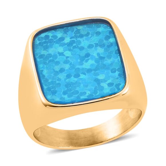 Men's Turquoise Color Enameled Ring Size 11 and Pendant Necklace Set - Picture 4 of 4